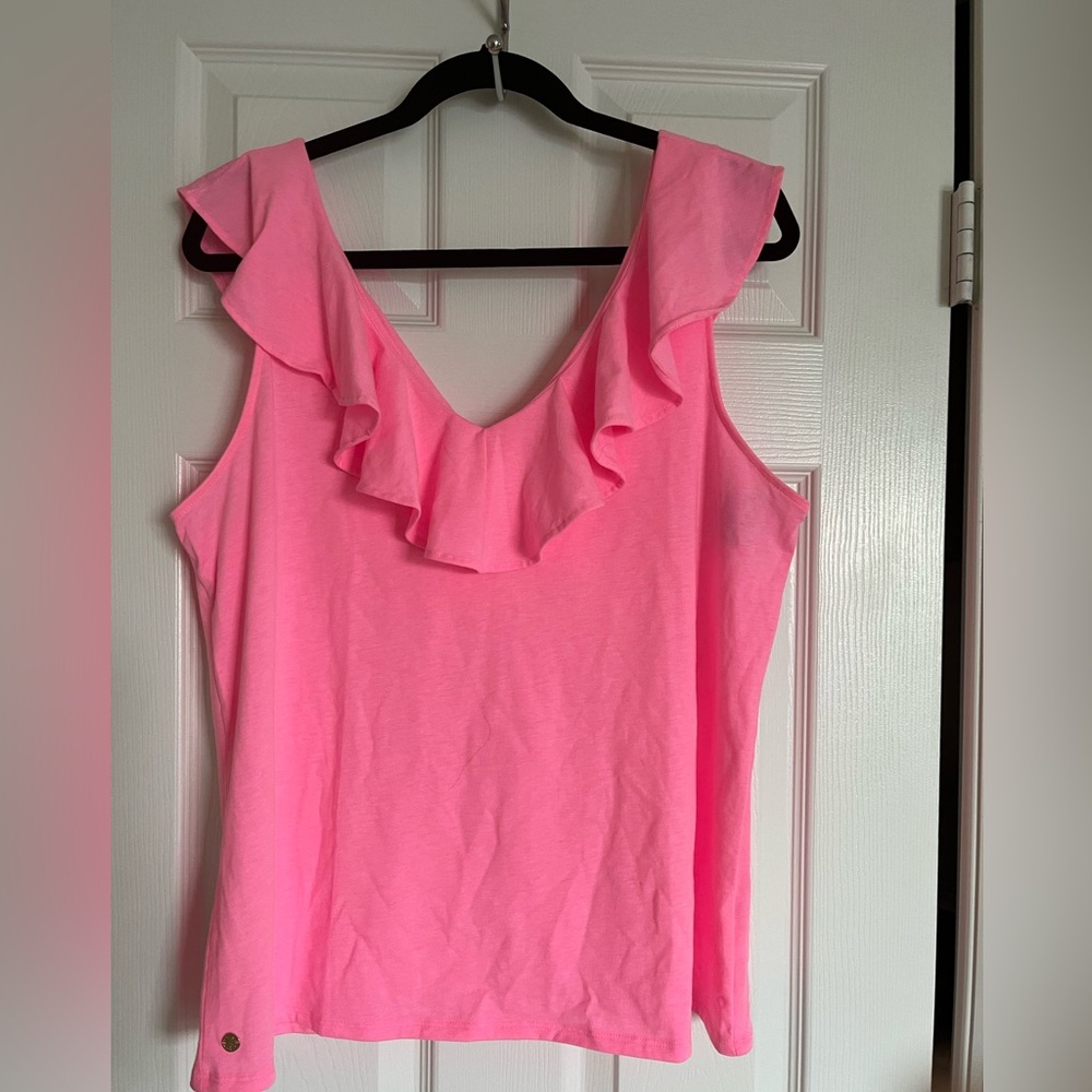 Lilly Pulitzer Alessa Ruffle Tank Top Paradise Pink Size XL - Picture 2 of 4